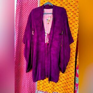 Fuschia kimono with soft peach interior